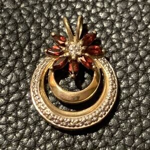 Ross Simons Gold Vermeil over Sterling, Garnet and Diamond Pendant